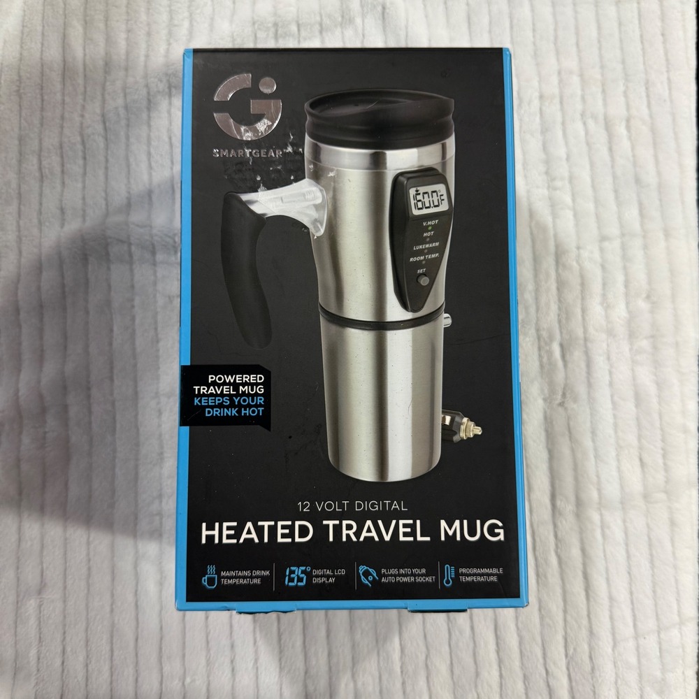 Smartgear 12 Volt Digital Heated Travel Mug Stainless Steel Car Charger New